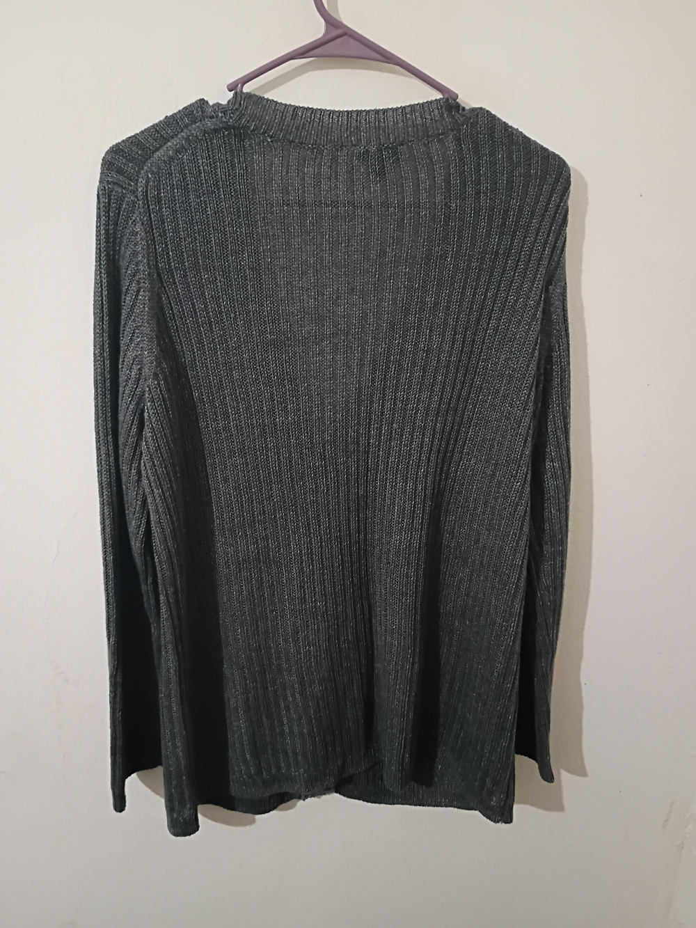 Talbots Linen Charcoal Ribbed Open-Front Cardigan - Picture 3 of 6